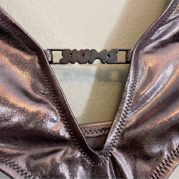 Skims Stretch Metallic Swim Halter Monokini One-Piece Swimsuit Carbon 2X NWT - Picture 14 of 16